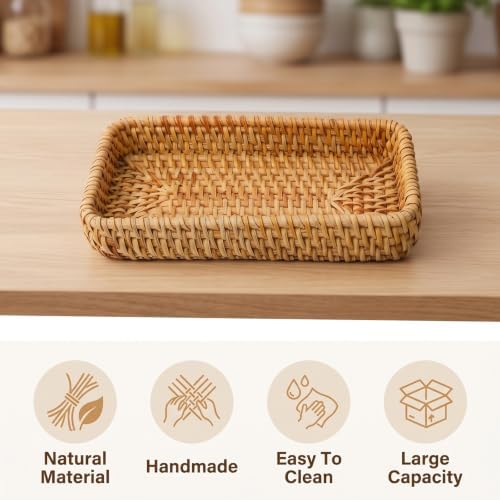 Rattan Serving Tray for Keys, Natural Small Wicker Tray Small Remote