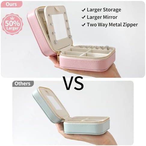 Genuine Leather Travel Jewelry Organizer Case with Mirror for Women