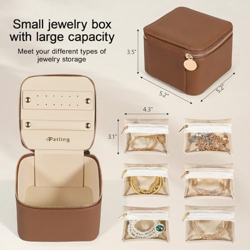 Travel Jewelry Case Organizer - Compact PU Leather Jewelry Box with 6