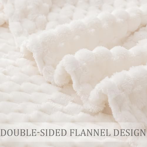 Exclusivo Mezcla Large 3D Fleece Throw Blanket for Couch, Ivory