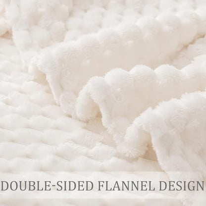 Exclusivo Mezcla Large 3D Fleece Throw Blanket for Couch, Ivory