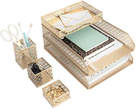 BLU MONACO | Gold Desk Organizer Set for Women 6 Piece | Mail Sorter