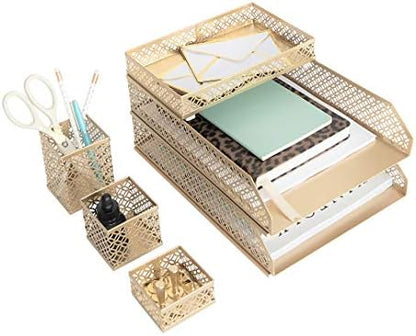 BLU MONACO | Gold Desk Organizer Set for Women 6 Piece | Mail Sorter