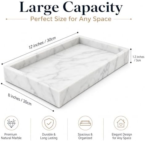 Real Natural Marble & Travertine Vanity Tray, Marble Serving Tray