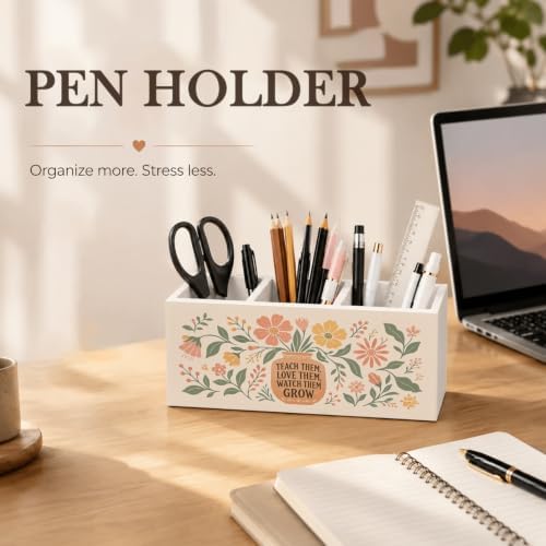 Teacher Gifts for Women Boho Floral Pencil Pen Holder for Desk