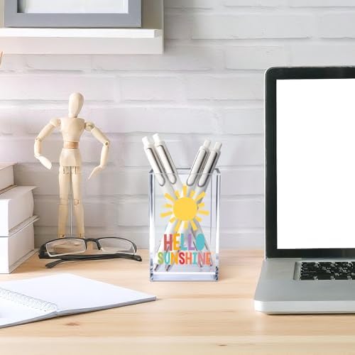 Hello Sunshine Acrylic Cosmetic Pencil Pen Holder Cup, Inspirational