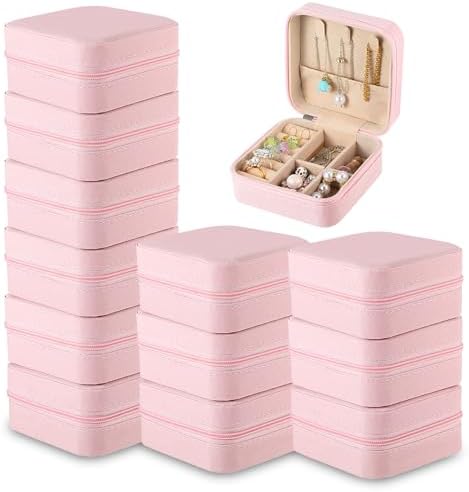SHENLIU 12 Pcs Mini Pink Travel Jewelry Case Bridesmaid Proposal Gift