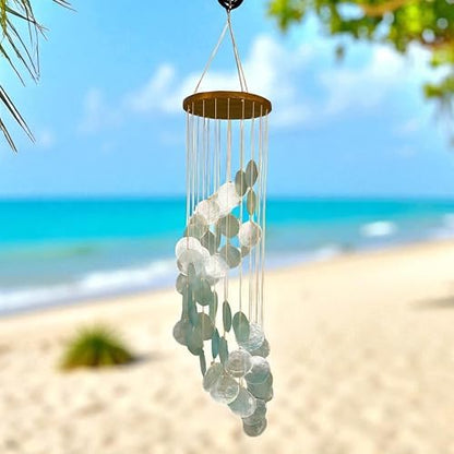 Top Brass Capiz Shell Wind Chime, 30" Spiral Coastal Outdoor Hanging