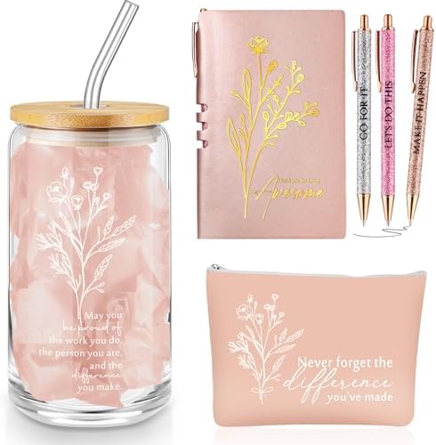 Funnymoom 6 Pcs Appreciation Gift Set for Women Glass Tumbler Floral
