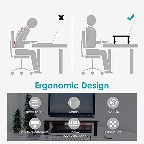 LOTEYIKE 2 Pack Monitor Riser Desktop Stand 3 Height Adjustable