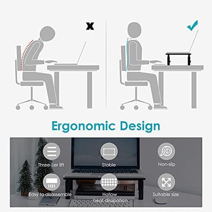 LOTEYIKE 2 Pack Monitor Riser Desktop Stand 3 Height Adjustable