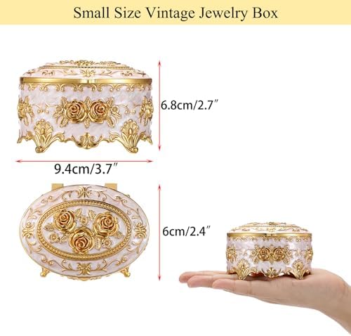 Hipiwe Vintage Metal Jewelry Box - Oval Trinket Organizer Ring Box