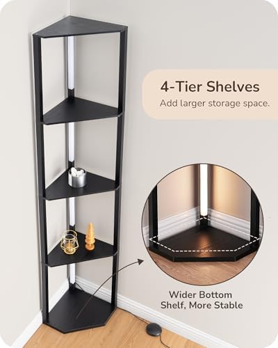 EDISHINE 64'' Corner Display Shelf Floor Lamp, 3CCT, Floor Lamp, Black