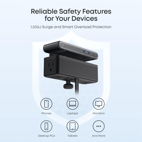 Anker Nano Power Strip, Desk Clamp, 70W Max, 1500J Surge Protector, 2