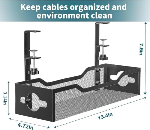 Under Desk Cable Management Tray No Drill, Metal Mesh Cable Management