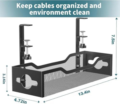Under Desk Cable Management Tray No Drill, Metal Mesh Cable Management