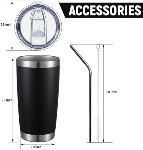 COMOOO 20oz Black Tumbler 4 Pack Stainless Steel Insulated Travel Mug