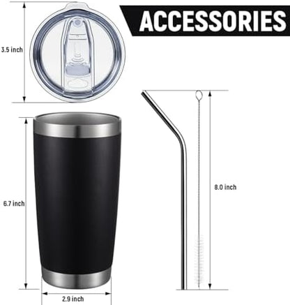 COMOOO 20oz Black Tumbler 4 Pack Stainless Steel Insulated Travel Mug