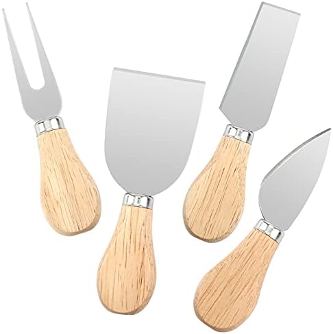 4 Piece Cheese Knife Set for Charcuterie Board, Wooden Handle Spreader