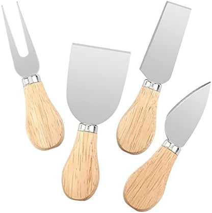 4 Piece Cheese Knife Set for Charcuterie Board, Wooden Handle Spreader