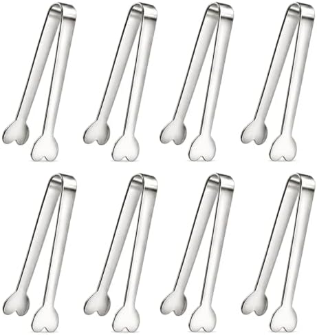 8 PCS Silver Mini Serving Tongs, 4.88 Inch Small Metal Kitchen