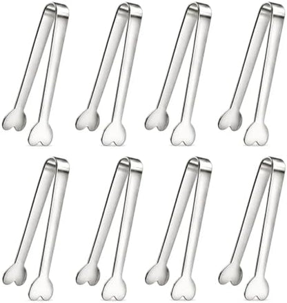 8 PCS Silver Mini Serving Tongs, 4.88 Inch Small Metal Kitchen