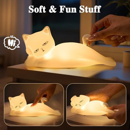 Lying Cat Lamp Funny Gifts, 16 Colors+5 Dimming+Silicone Random Stuff