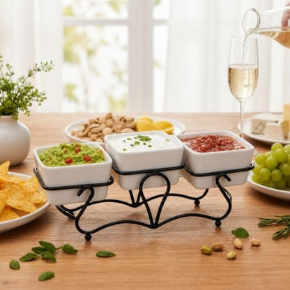 Eorbow 10 OZ Square Bowl Chip & Dip Serving Set, 3 Pieces Ceramic
