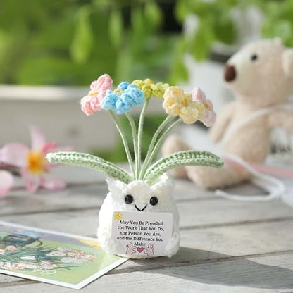Forget-Me-Not Crochet Flower Pot, Meaningful Gift for Boss & Leaders