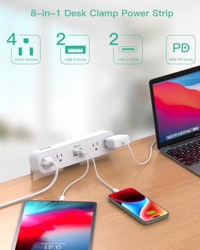 Mifaso PD30W Desk Clamp Power Strip, Surge Protector, Fast Charging