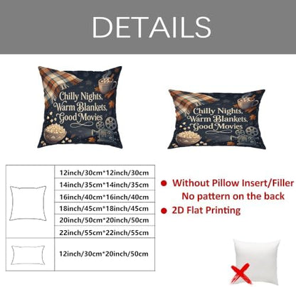 Cozy Movie Night Quote Projector Autumn Throw Pillow Covers 12x12 Set