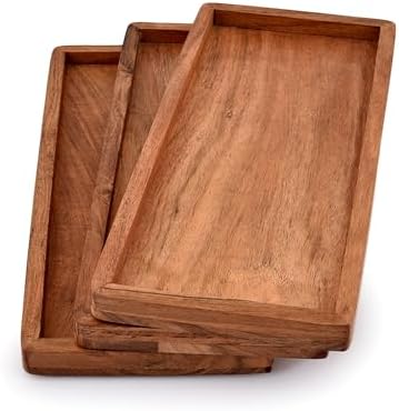 NIRMAN Acacia Wood Rectangular Wooden Platters for Home Decor, Food
