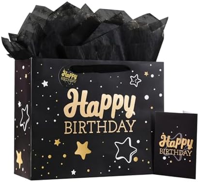 Powbrace 13" Birthday Gift Bag with Tissue Paper & Card