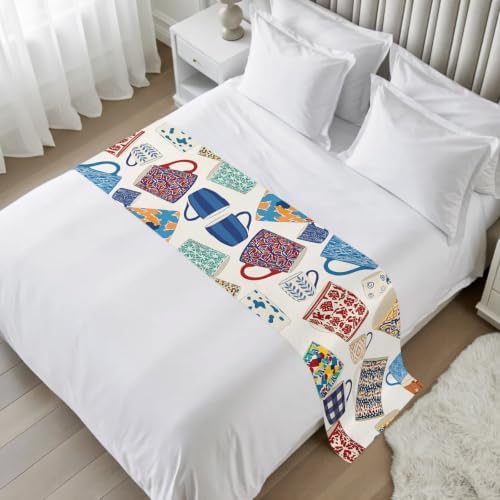 Ceramic Mugs Bed Runners for Cal King Size Bed, Decorative Bed Runner