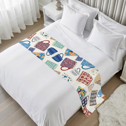 Ceramic Mugs Bed Runners for Cal King Size Bed, Decorative Bed Runner