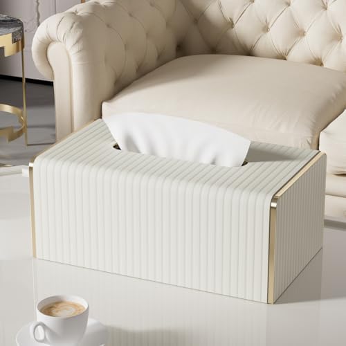 Tissue Box Cover,White Rectangle Leather Tissue Box Holder with
