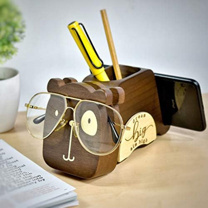 I'm Wood Multipurpose Eyeglass Phone Pen & Pencil Holder Stand