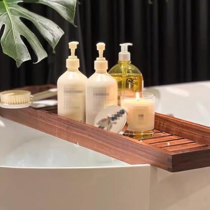 Wood Bathtub Tray Caddy,Walnut Bath Tray for Tub,Large Bath Table