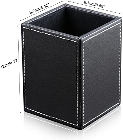 KINGFOM PU Leather Square Pens Pencils Holder Cup Desktop Stationery