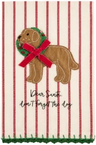 Mud Pie Dear Santa Embroider Dog Decorative Bar Towel, Decorative