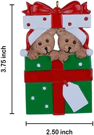 Personalized Couple Christmas Tree Ornament with 2 Bears in a Gift Box