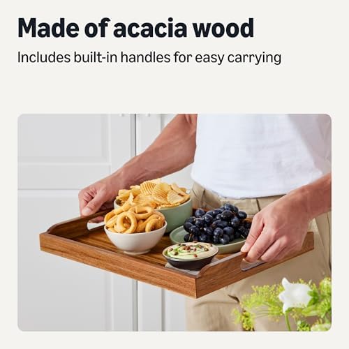 Amazon Basics Wooden Serving Tray, 17" x 12" Acacia Wood Decorative