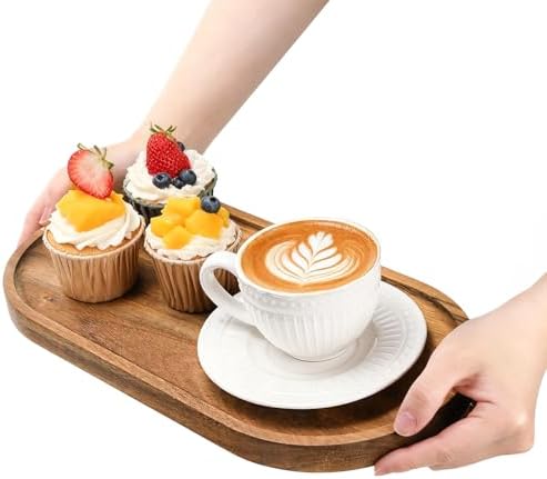Elsjoy Set of 2 Acacia Wood Serving Trays, Long Wooden Serving Platter