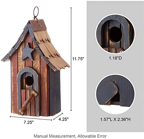 Glitzhome Hanging Birdhouse for Outside, Rustic Patriotic USA Wooden