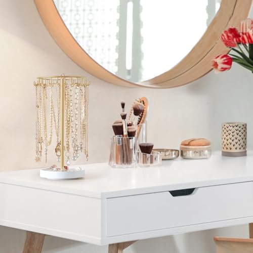 Mkono Rotating Necklace Holder, Gold Jewelry Display Rack Organizer