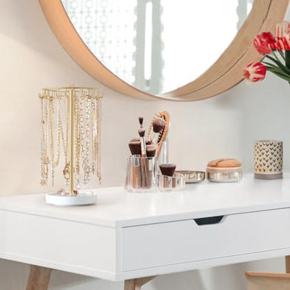 Mkono Rotating Necklace Holder, Gold Jewelry Display Rack Organizer
