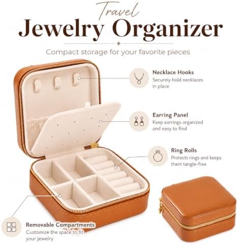 Travel Jewelry Box, PU Leather Organizer for Women Girls, Portable