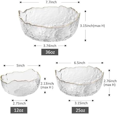 Glass Salad Bowl Set of 3 Phnom Penh Mixing Bowls Irregular Shape