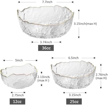 Glass Salad Bowl Set of 3 Phnom Penh Mixing Bowls Irregular Shape