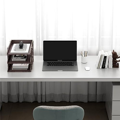 Leather Desk Organizer, Thipoten 3-Tier Stackable Letter Tray Holder